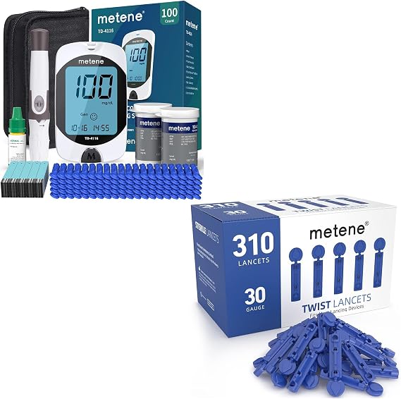 Metene TD-4116 Blood Glucose Monitor Kit & Metene Twist Top Lancets for Lancing Devices