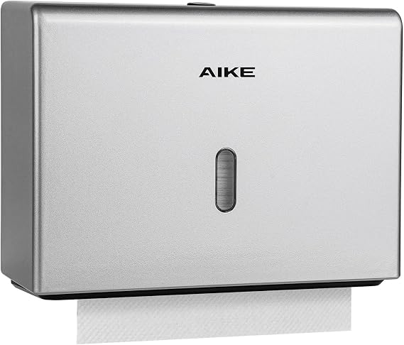 AIKE 200-Sheet Multifold Paper Towel Dispenser,No-Drill Wall Mount,Silver