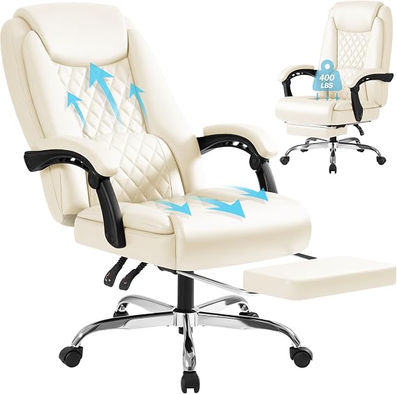 Homall Executive Home Office Chair with Lumbar Support,400lbs Adjustable Ergonomic High Back Office Chair Reclining Managerial Chair for Home Office (Beige)