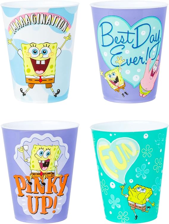 Silver Buffalo Spongebob Squarepants, 4 Pack Mini Plastic Cup Set, 1.5oz