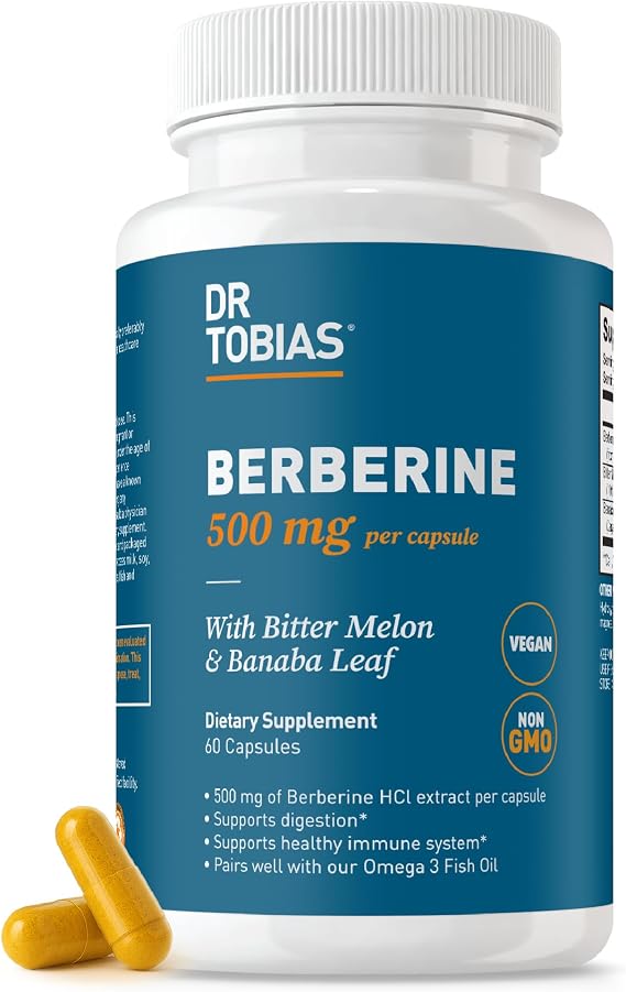Dr. Tobias Berberine 500mg - Berberine Supplement for Women & Men | Gut Health Immune Support Heart Health Supplement with Bitter Melon Banaba Leaf Vegan & Non-GMO (60 Capsules)