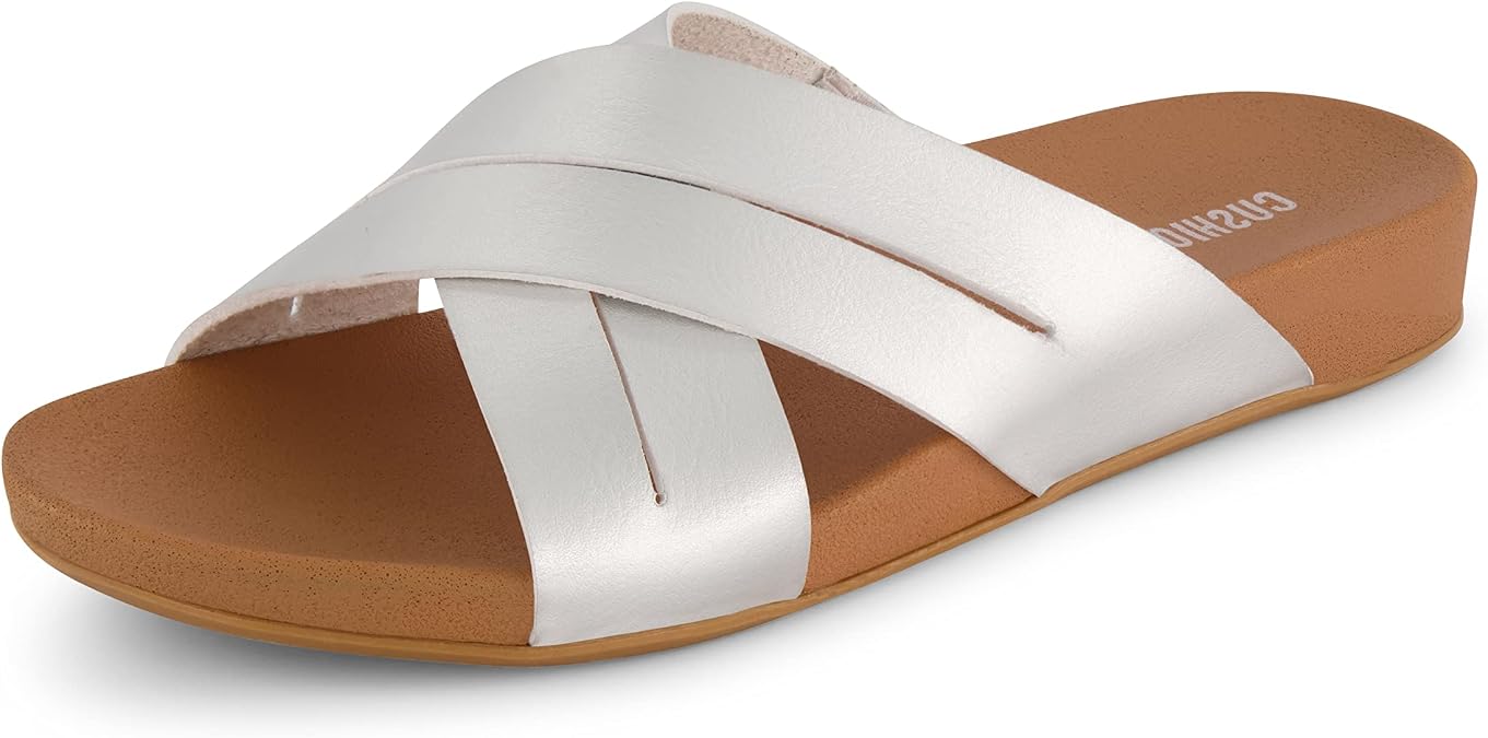 CUSHIONAIRE Women's Jackie cross band footbed slide sandal +Comfort Foam