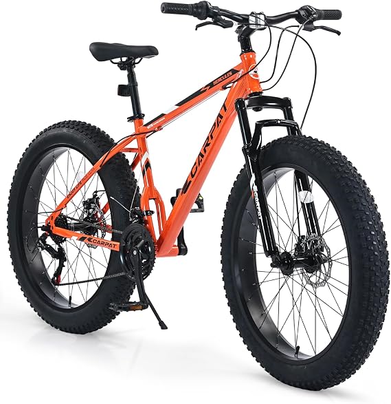20/24/26 inch Fat Tire Mountain Bike for Teen and Adult, Outdoor Cycling Bike with Muti-speeds for Boys Girls, High Carbon Steel Frame, Dual Disc Brake, Wide Tires, Suspension, Anti-Slip Bikes