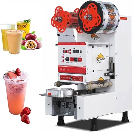 Commercial Fully Automatic Cup Sealing Machine,10(Times/min) Electric Digital Control Cup Sealer Machine,for Sealing 90/95mm PP and Paper Cups, Milk Tea Soybean Coffee Cup Sealer,White