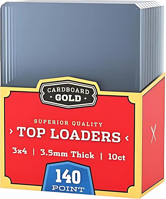 Cardboard Gold 140pt Top Loaders for Thick Cards - 10 Pack 3x4 | Acid-free rigid PVC, penny sleeve compatible, patch relic memorabilia protector, ultra-clear holder