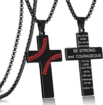 RWQIAN Baseball Cross Necklace for Men Bible Verse, Christian Religious Scriptures Faith Baptism 1st First Communion Pendant Chain for Boys, Fathers Dad Day Graduation Jewelry Gifts for Him