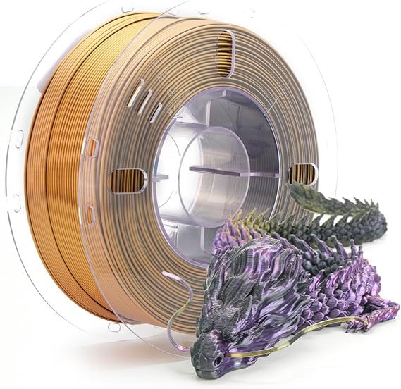 VOXELAB Silk Tri-Color PLA Filament 1.75mm for 3D Printer, Rainbow Multicolor Silk PLA 1KG (2.2lbs) Spool, High Precision +/- 0.03mm, Smooth & Shiny 3D Printing Filament,Purple Gold Black