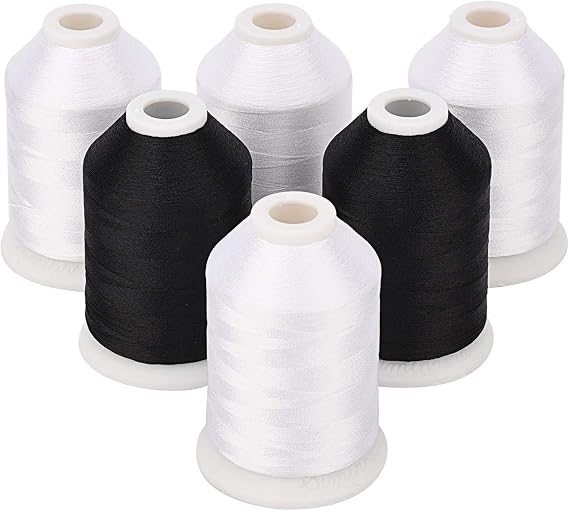 Simthread 4 White 2 Black 60WT Sewing Bobbin Fill Machine Embroidery Thread - 1500 Meters Spool Each...