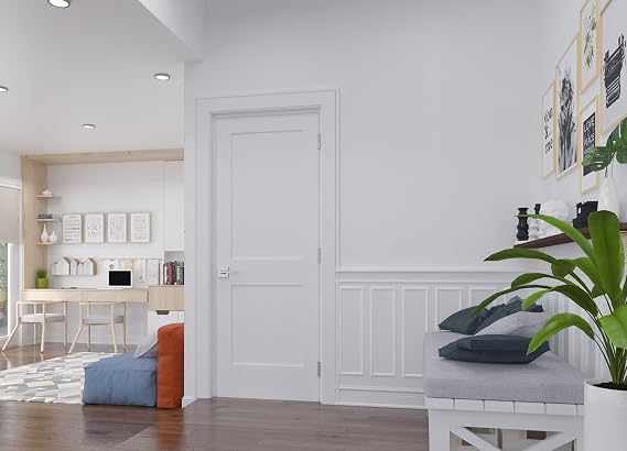 34 in. x 80 in.Right-Handed Solid Core Prehung Interior Door Primed White Double Panel with Oil Rubbed Bronze Hinges