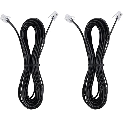 LanSenSu 15-Feet Phone Telephone Extension Cord Cable Line Wire with Standard RJ11 6P4C Plugs for Landline Telephone,(Black15-ft, 2Pack)
