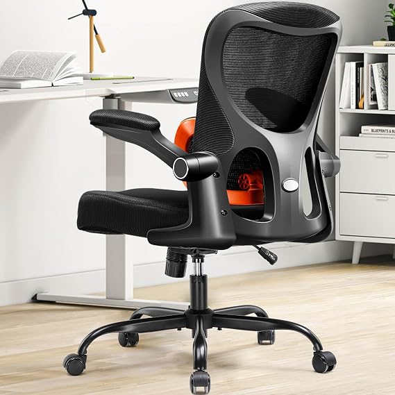 COMHOMA Ergonomic Office Chair with Adjustable Lumbar Support, High Back Mesh Computer Desk Chair with Flip Up Armrest, 3D Saddle Cushion for Back Pain Relief Black