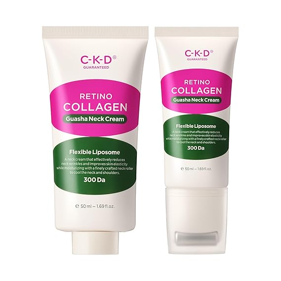 CKD Retinal Collagen Gua Sha Neck Cream with Refill Firming & Lifting Anti-Aging Neck & Jawline Cream Duo Reduces Wrinkles, Tightens Skin, Boosts Collagen Korean Skin Care, 1.69 fl oz x 2