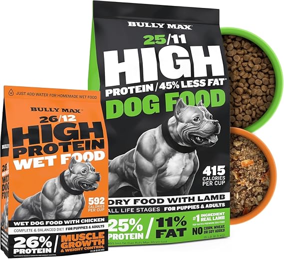 Bully Max 25/11 High Protein 45% Less Fat Lamb Dry Dog Food + Chicken Wet Dog Food (2 lbs.) Bundle - Lean Muscle & Healthy Weight Formula with Balanced Nutrition for All Breeds & Life Stages