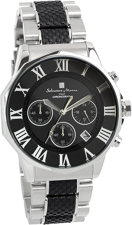 Salvatore Marra Men's Watch Chronograph 10 ATM Waterproof Business Formal Italian Brand Exclusive Model SM15104, silver/black, 1 piece, Bracelet Type