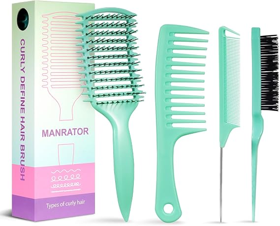 Curl Defining Brush, Detangler Brush for Curly Hair, Vented Curly Hair Brush Products, Detangling Shaping and Defining Women's Curls on Wet or Dry Hair Types, Reduces Frizz (Green)