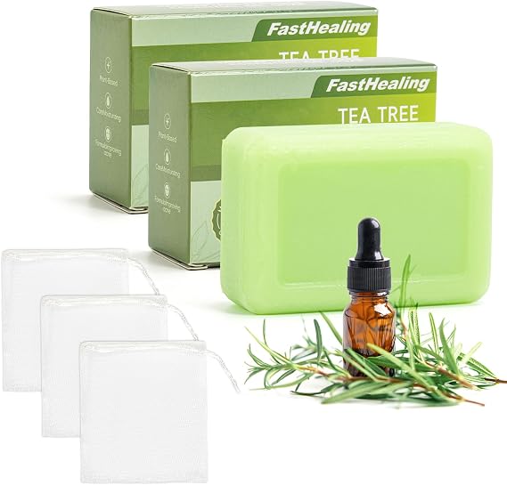 3 PCS Antifungal Tea Tree Soap Bar, Tea Tree Oil Soap for Face Body Hand