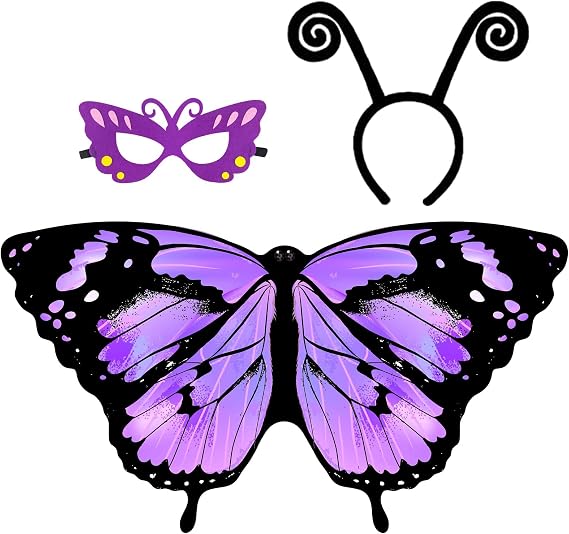 Kids Butterfly Wings Costume for Girls Dress-Up Headband Mask