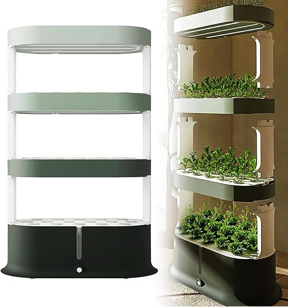 Hydroponic Growing Tower System - 4-Layer Indoor Vertical Garden Kit with Remote Control/LED Grow Light/Smart Water Cycle for Larger Capacity Plant Herb Vegetable Germination