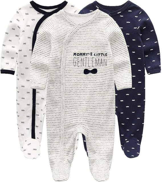 Kiddiezoom Baby and Toddler Boys'Snug Fit Footed Cotton One-Piece Romper Jumpsuit White
