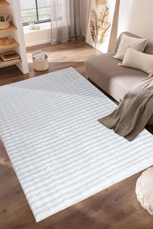 Kaymaz Tabanlı Beyaz Bubble Peluş Halı – Yumuşak Dokulu, Modern Görünüm, Makinede Yıkanabilir (40x60)