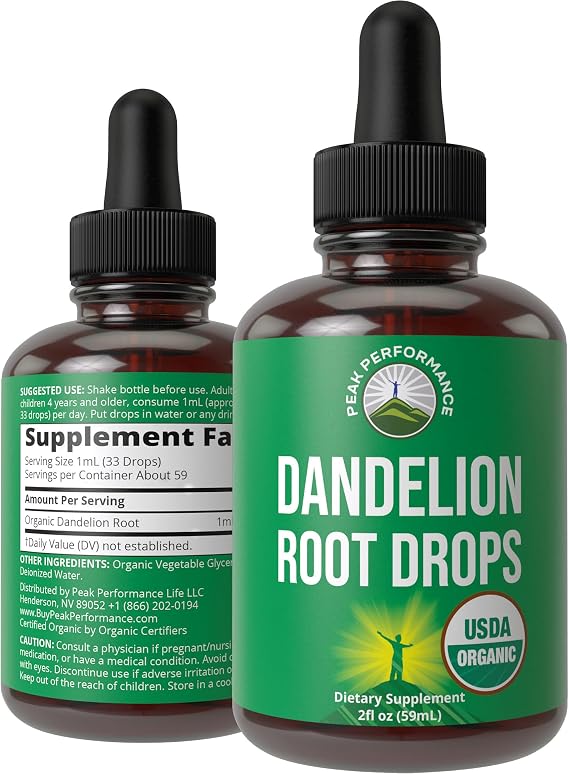 USDA Organic Dandelion Root Extract Supplement. Vegan Herbal Liquid Drops