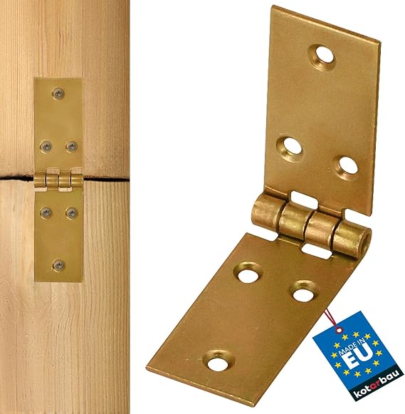 KOTARBAU - 1-Piece Galvanized Hinges - for Doors, Furniture, Boxes, Cabinets and Many More - 100 x 25 mm - Colour: Gold