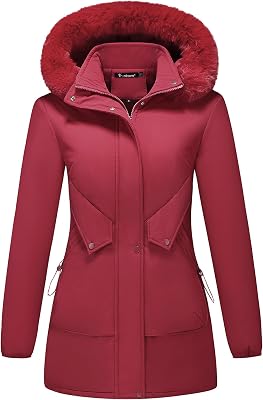 Womens Winter Puffer Jacket Warm Thicken Parka for Women Waterproof Coat with Removable Faux Fur Hood