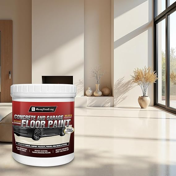 Professional Floor Paint , non-mixed satin paint, Acrylic Concrete Coating for Garages & Basements | Single Component Formula | Scratch Resistant & Low VOC | Ready-to-Use,suitable for garages, concrete, interior walls, household floors,Off-white, 1 gallon /3.79KG,160- 200sq.ft