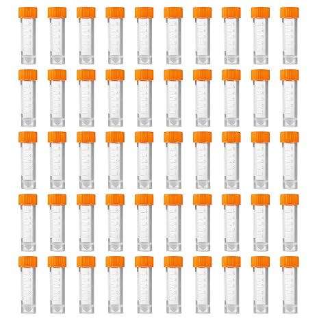 50Pcs 5ml Plastic Graduated Vial Sample Bottle Container with Orange Caps