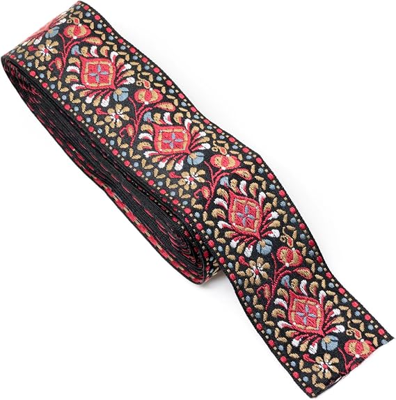 yueton 5 Yards Boho Jacquard Ribbon Ethnic Style Embroidered Jacquard Trim Vintage Ribbon Lace Trim for Sewing Bag Shoulder Clothing Accessories Craft