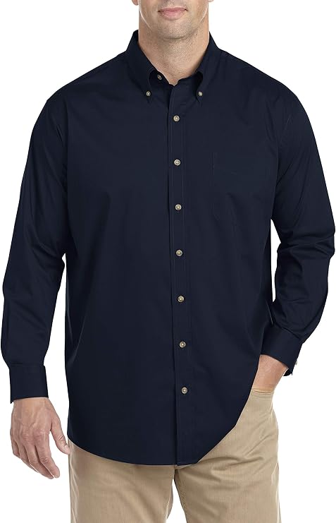 Harbor Bay by DXL Men's Big and Tall Easy-Care Solid Sport Shirt Navy 3XLT