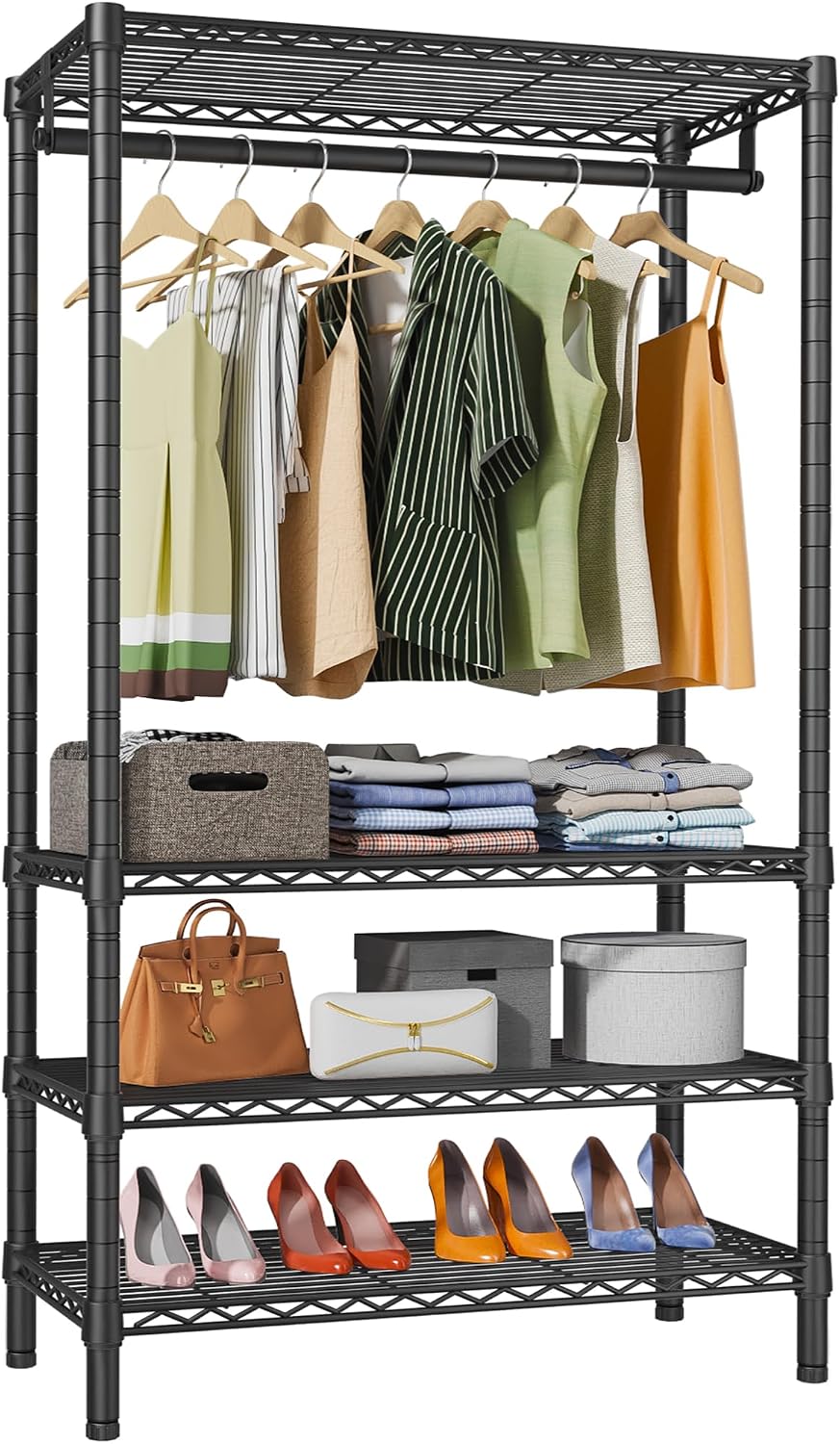 VIPEK V1S Wire Clothes Rack 4-Tier Heavy Duty Garment Rack Clothes Rack Clothes Rack Freestanding Closet with Hanging Rod 35.43"L X 17.72"W X 70.87"H Weight 500lbs Black