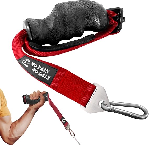 Arm Wrestling Handle Right/Left Hand Version Pro Ergonomic Grip with TPE Coating Stainless Steel Webbing Connector Pulley Attachment for Biceps & Wrist Strength