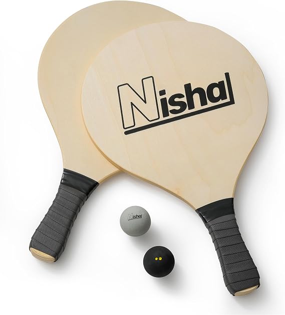 Nisha - Paddle Ball Set, Complete Set with 2 Pro Balls, 2 Rackets and Paddle Grips, Interactive Indoor, Outdoor and Beach Game,  in a Durable Plastic Case