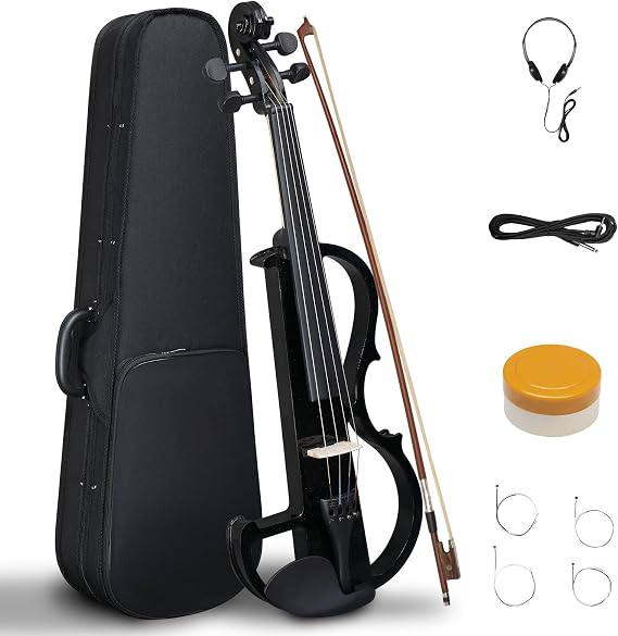Vasitelan Electric Violin Full Size 4/4, Black Silent Electric Violin