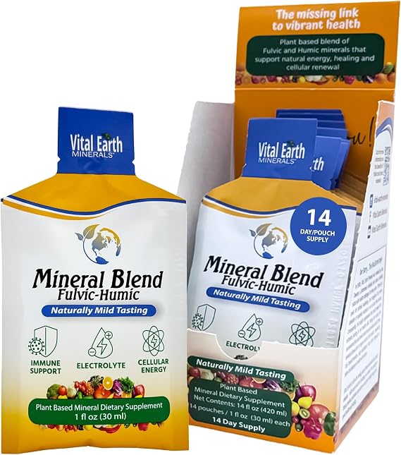 Vital Earth Minerals Detox & Wellness Support Fulvic Humic Mineral Blend with 70+ Trace Minerals, Electrolytes, 14 Single-Serve Packs/Box