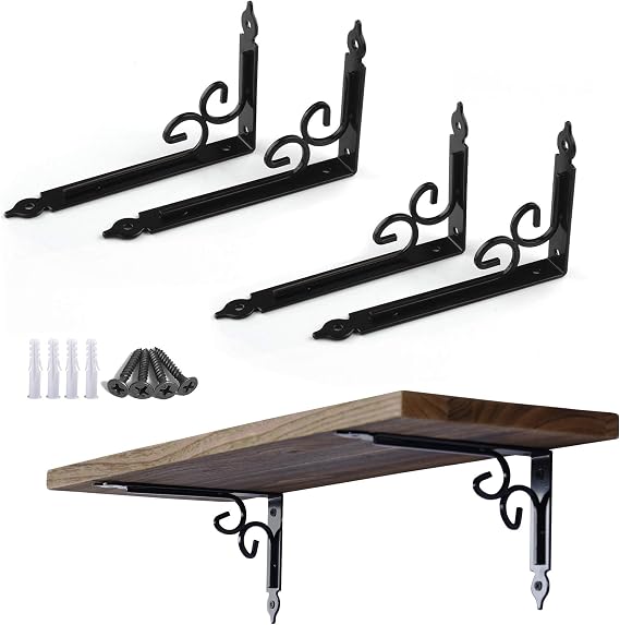 Ouvin 4 Pcs 8 Inch Decorative Shelf Brackets Heavy Duty Black