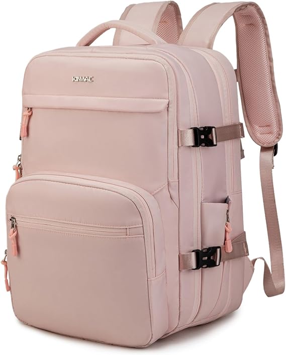 Kinmac Extra Large Travel Backpack,360 Cushioned Laptop Backpack with USB Charging Port For 15.6 inch to 17 inch Laptop(Pink)
