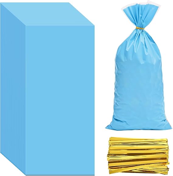 Lecpeting 100 Pcs Cellophane Treat Bags Plastic Goodie Candy Bags with Twist Ties for Gift Wrap Birthday Wedding Baby Shower Christmas Party Supplies (Light Blue)
