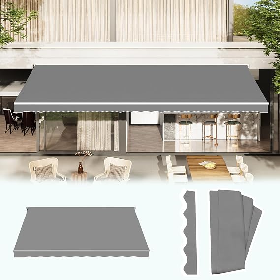 AECOJOY Retractable Awning Replacement, 10x8FT Sunshade Canopy for Patio Outdoor Awning (Without Frame), 280g/m2 Polyester Fabric Cover with Valance for Yard, Deck, Balcony, Grey