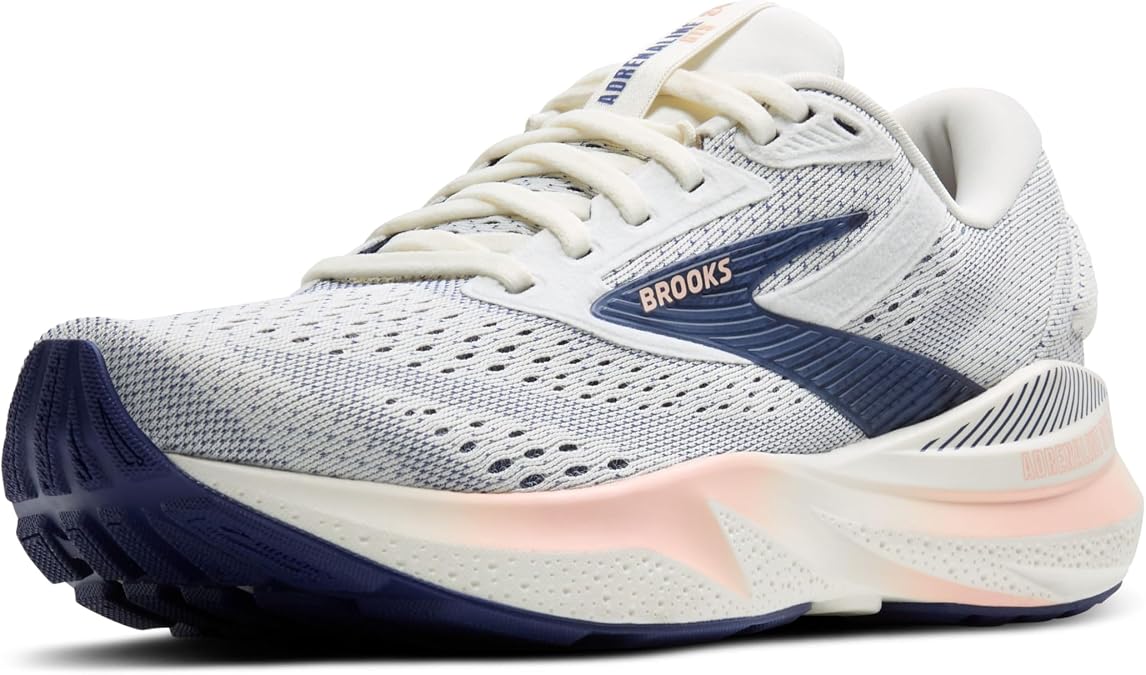 Brooks Women's Adrenaline GTS 24 Support Running Shoe, Grey/Blue Ribbon/Peach, 10 Wide