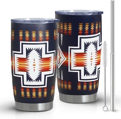 South Western Tumbler, Native American Tumbler with Lid and Straw, 20oz Insulated Western Cup, Funny Travel Mug Gifts for Women, Reusable Stainless Steel Tumbler
