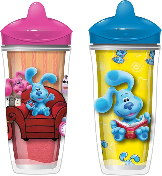 Playtex Baby Sipsters Hard Spout Sippy Cup for 12+ Months, 9 Ounce (2 Count), Pink & Blue Blue's Clues Design, Insulated Toddler Water Bottle for Kids, Spill-Proof Cups for Toddlers 1-3, Stage 3