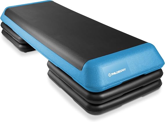 Philosophy Gym Aerobic Exercise Adjustable Step Platform, Health Club Size, with 4 Risers Included