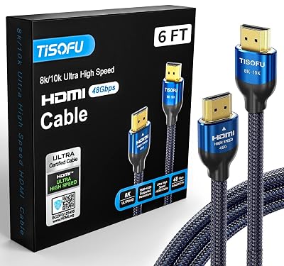 TISOFU【Ultra Certified 10K 8K HDMI Cable 6FT: HDMI 2.1 Cables 48Gbps High Speed Premium Braided Cord 8K@60Hz 4K@120Hz 4K@144Hz HDCP 2.2&2.3 CL3 ARC eARC for HDHDRHDTV