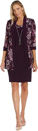 R&M Richards Women's Classic 2-Piece Printed Jacket Dress W/Removable Necklace