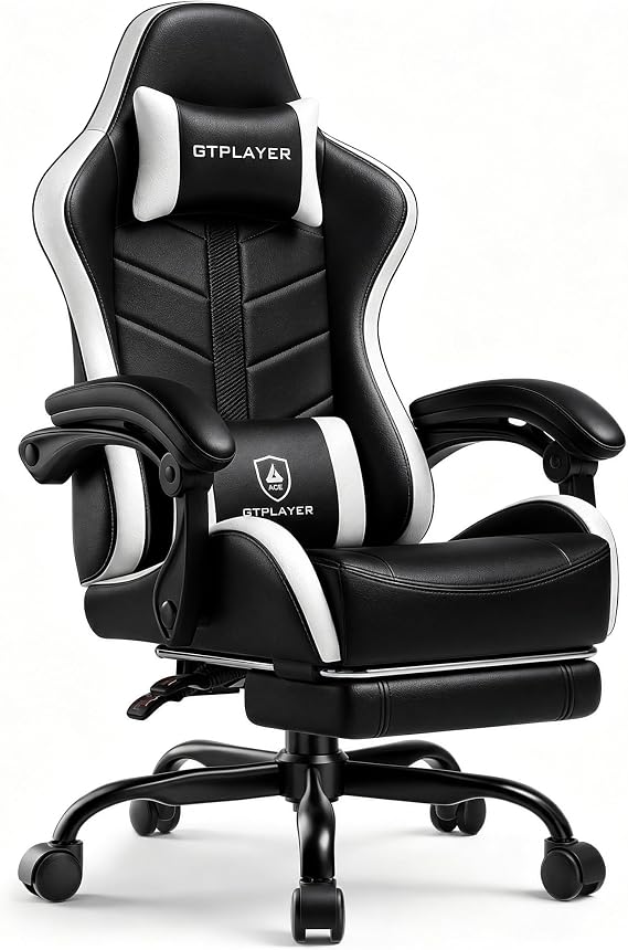 GTPLAYER Gaming Chair for Adults, Computer Chair with Footrest, Snow White
