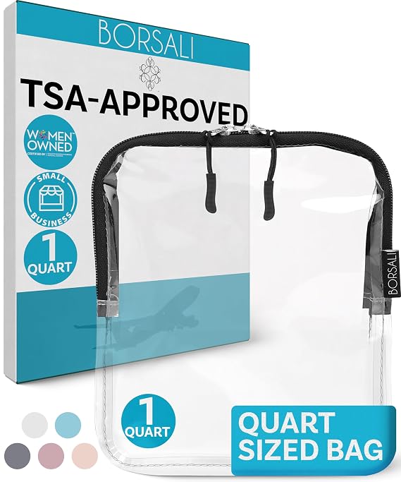 BORSALI TSA Approved Toiletry Bag Clear Quart Size
