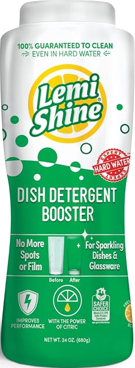 Lemi Shine Dish Detergent Booster, Hard Water Stain Remover, Multi-Use Citric Acid Cleaner (24 oz Container, 1 Bottle)