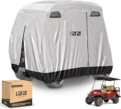 10L0L Golf Cart Covers Universal Fits Yamaha EZGO Club Car Lifted 24 Passengers 600D Waterproof Windproof Sunproof Outdoor Full Cover 3-Zipper